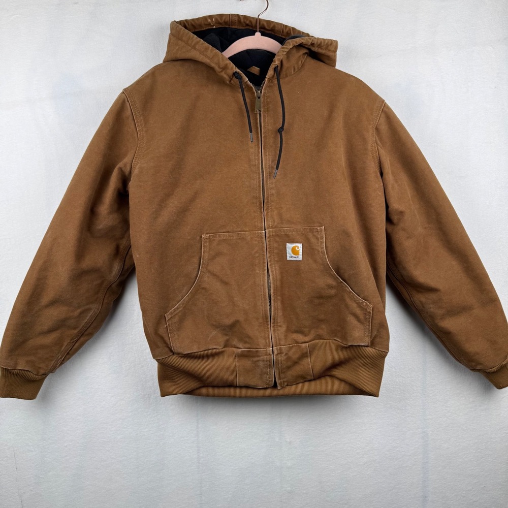 Vintage Carhartt Womens Hooded Active Jacket Brown Workwear Coat Small WJ130 BRN